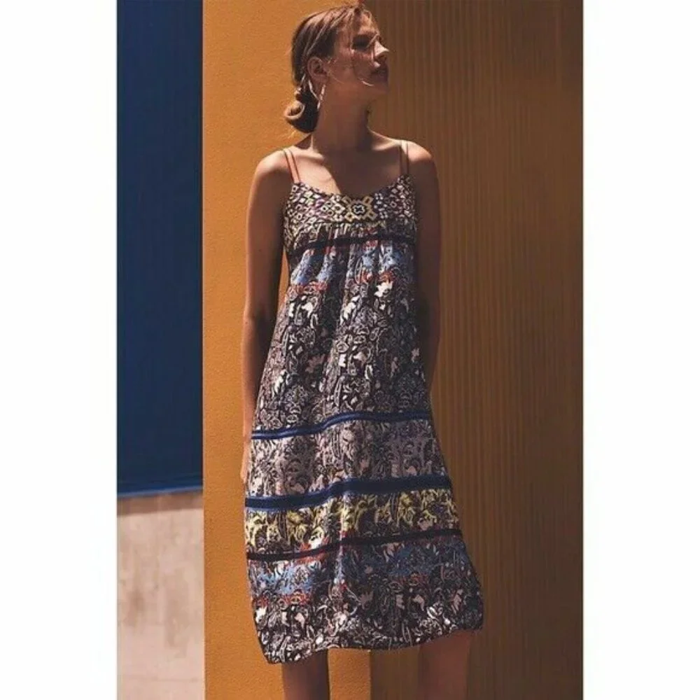 One September Anthropologie Embroidered Cosima Summer Sleeveless Sun Dress Sm - Picture 3 of 12